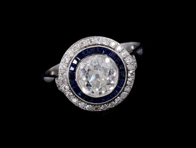 Lot 458 - Art Deco style diamond and sapphire halo cluster ring