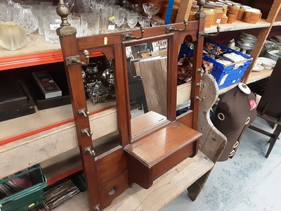 Lot 910 - Edwardian walnut and brass hanging coat and hat stand, 76cm wide, 95cm high