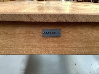 Lot 932 - Good quality light oak dining table bearing label - John Laurence, Fine Wooden Furniture, 200.5cm x 99cm x 88.5cm high