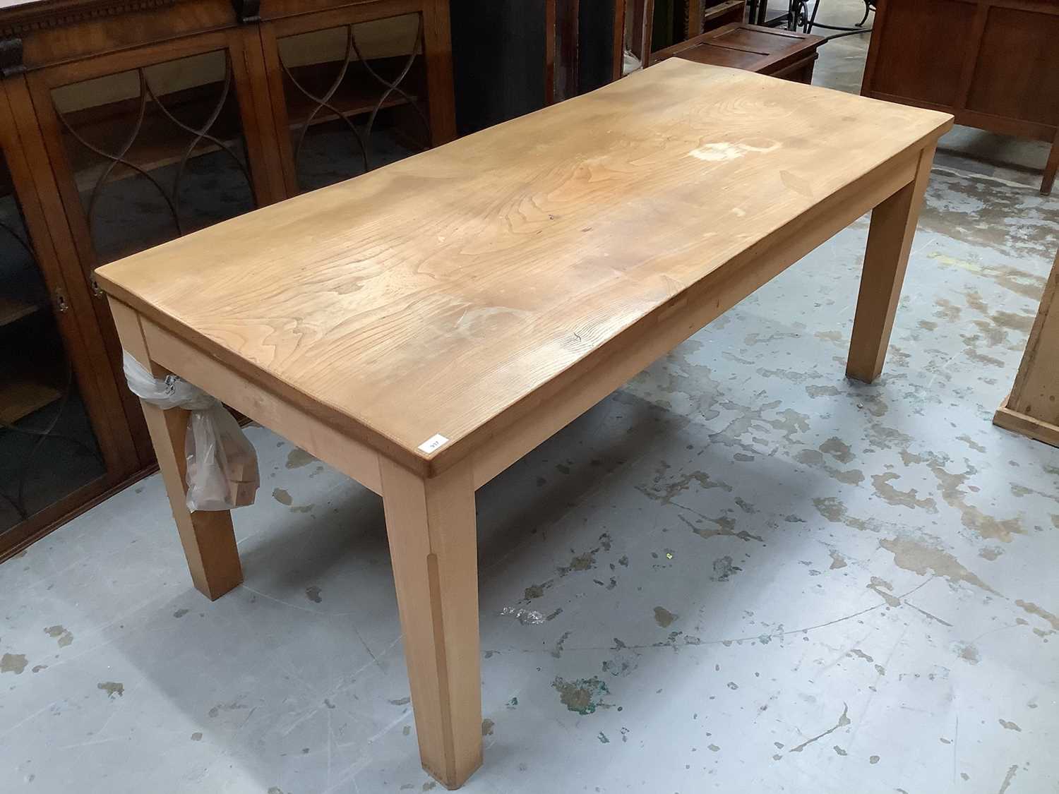 Lot 937 - Good quality elm kitchen/dining table on square legs, 183cm wide, 83cm deep, 76cm high