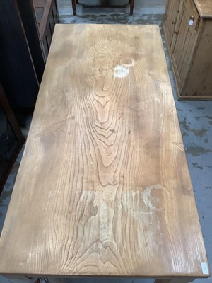 Lot 937 - Good quality elm kitchen/dining table on square legs, 183cm wide, 83cm deep, 76cm high