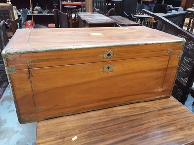 Lot 941 - Good quality brass bound camphor wood trunk with inlaid brass decoration, 92cm wide, 45cm deep, 39.5cm high