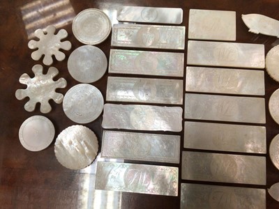 Lot 384 - Selection of Mother of Pearl engraved counters (30)