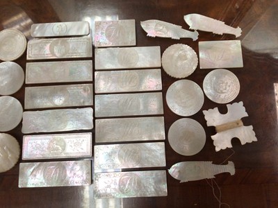 Lot 384 - Selection of Mother of Pearl engraved counters (30)