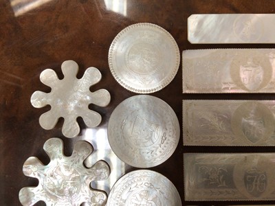 Lot 384 - Selection of Mother of Pearl engraved counters (30)