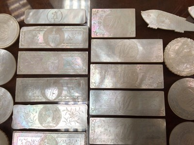 Lot 384 - Selection of Mother of Pearl engraved counters (30)