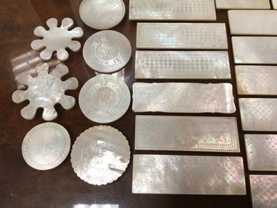 Lot 384 - Selection of Mother of Pearl engraved counters (30)