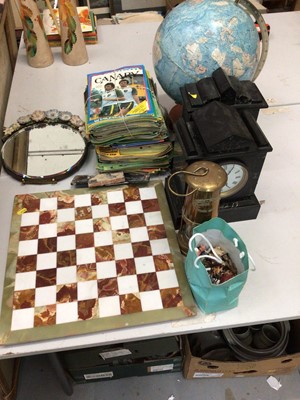 Lot 555 - Sundry items, including a brass miner's lamp, two slate clocks, a quantity of East Anglian football programmes, a globe, Britain's lead figures, onyx chessboard, etc