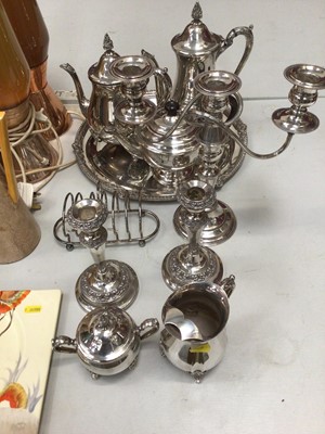 Lot 558 - Quantity of silver plate, including tea and coffee pots, candlesticks, etc