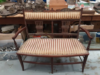 Lot 953 - Edwardian inlaid salon settee, 108cm wide