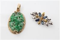 Lot 1538 - Jade pendant with floral carved decoration and...