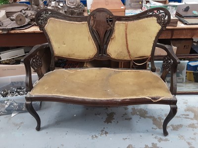 Lot 957 - Edwardian inlaid mahogany salon sofa on cabriole front legs, 118cm wide