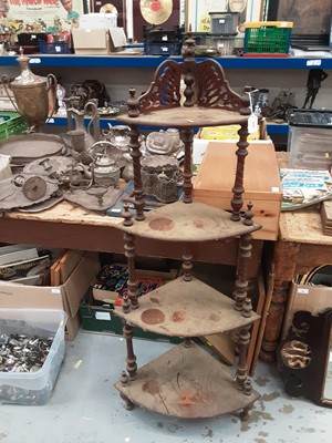 Lot 959 - Victorian inlaid walnut corner whatnot and a nest of five occasional tables