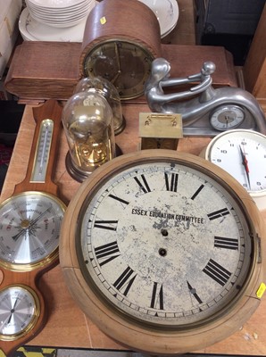 Lot 442 - Group various mantle clocks, anniversary clocks, Essex Education Committee wall clock, barometer and other time pieces