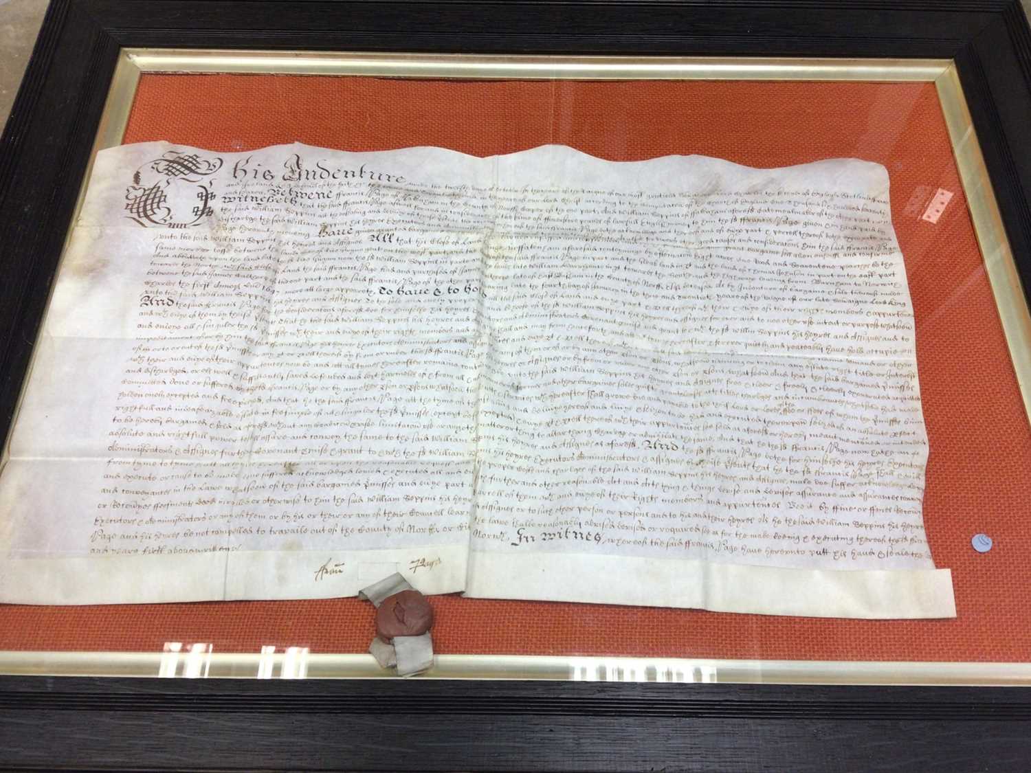 Lot 287 - An Indenture, framed and glazed