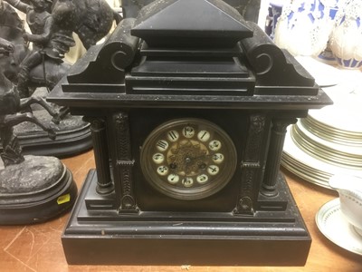 Lot 346 - Two Victorian black slate mantel clocks and a similar clock