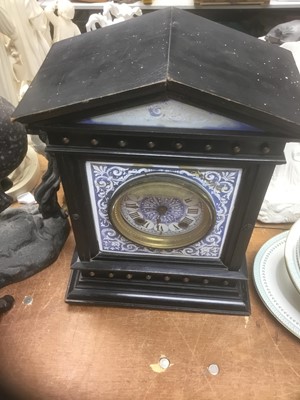 Lot 346 - Two Victorian black slate mantel clocks and a similar clock