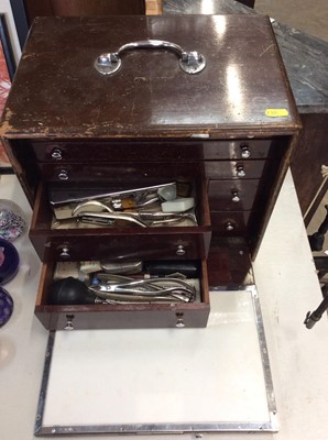 Lot 463 - Early 20th century dentistry drill and a collection of dentistry tools in cabinet