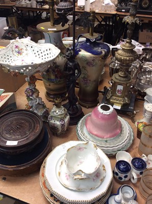 Lot 450 - French style brass table lamp, resin figure lamp, ceramic lamps and group of other ceramics and glass ware