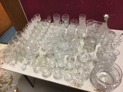 Lot 567 - Quantity of glassware, including sets of crystal glasses, candlesticks, decanters, etc