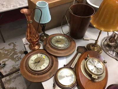 Lot 569 - Sundry items, including two lamps, three clocks, a barometer, etc