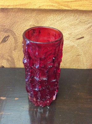 Lot 454 - Whitefriars ruby glass bark vase, designed by Geoffrey Baxter