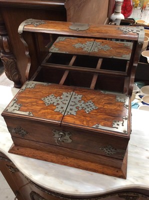 Lot 458 - Edwardian oak framed tantalus/ cigar/ gaming box