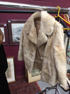 Lot 570 - Ladies cream fur coat, mink stole, and a further faux astrakhan black jacket