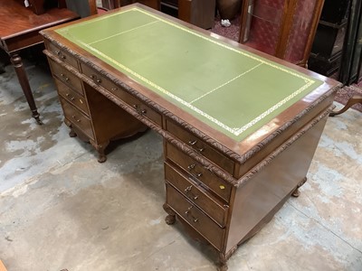 Lot 990 - Good quality early 20th century mahogany twin pedestal desk with inset leather lined top and nine drawers below, 153cm wide, 75cm deep, 81cm high