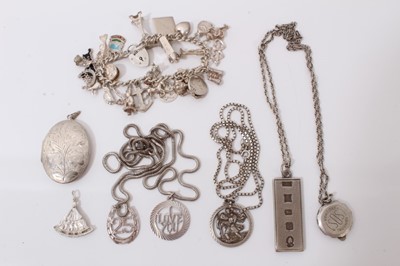 Lot 1 - Group silver jewellery including a charm bracelet and various pendants on chains