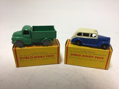 Lot 2043 - Dinky Dublo, VW Delivery Van 071, Royal Mail Van 068, Commer Van 063, Austin Taxi 067, Austin Lorry 064, all boxed (5)