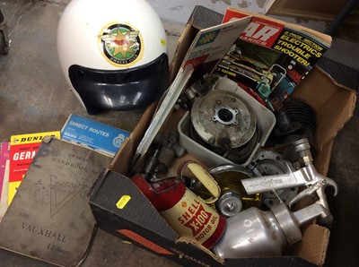 Lot 468 - Vintage Jet Eco helmet, Shell motor oil can, other car accessories and car related booklets