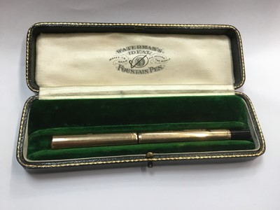 Lot 730 - Early 20th century 9ct gold Waterman's fountain pen with a 9ct gold mounted body, hallmarked London 1917, in original velvet lined tooled green leather box