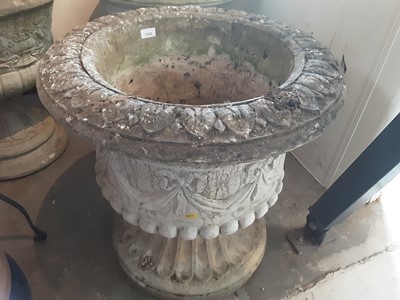 Lot 1008 - Large concrete garden planter with classical swag decoration on pedestal base, 63cm diameter, 61cm high