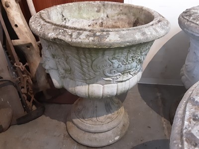 Lot 1011 - Large concrete garden planter with classical decoration on pedestal base, 55cm diameter, 62cm high