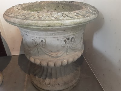 Lot 1012 - Large concrete garden planter with classical swag decoration on pedestal base, 62cm diameter, 61cm high