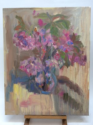 Lot 131 - Annelise Firth (b.1961) oil on canvas still life study- Cherry Blossom in vase