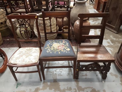 Lot 1018 - Antique oak side chair, Edwardian inlaid mahogany chair and one other old chair (3)