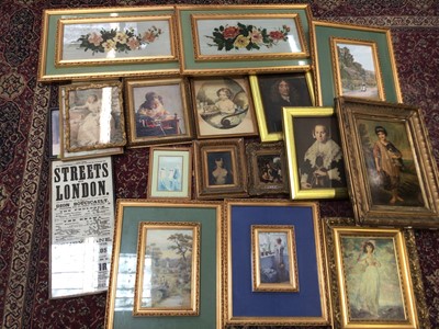 Lot 585 - Quantity of prints, and a pair of flower paintings on glass