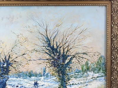 Lot 1065 - *Tom Keating oil on canvas, Snow scene, Dedham