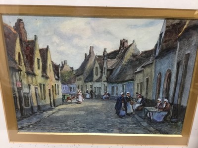 Lot 250 - James William Milliken (act. 1887-1930) watercolour, Dutch street scene with lacemakers