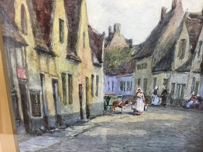 Lot 74 - James William Milliken (act. 1887-1930) watercolour, Dutch street scene with lacemakers