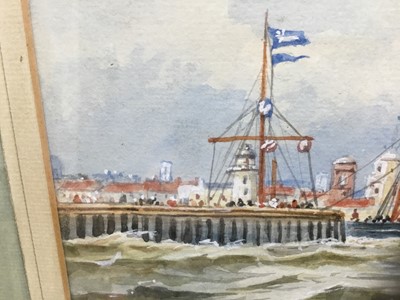 Lot 73 - Attributed to Thomas Bush Hardy (1842-1897), watercolour, Boats off a pier.