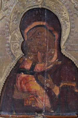 Lot 14 - 19th century Russian icon, with metal oklad.