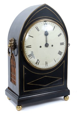 Lot 659 - Hedge and Banister of Colchester, a rare George III ebony lancet shaped bracket clock