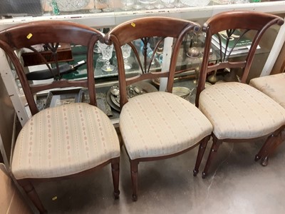 Lot 1021 - Set of three Victorian mahogany dining chairs with upholstered seats on turned front legs and a 1930's dressing stool