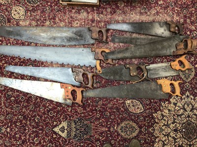 Lot 593 - Quantity of antique and vintage tools, including saws