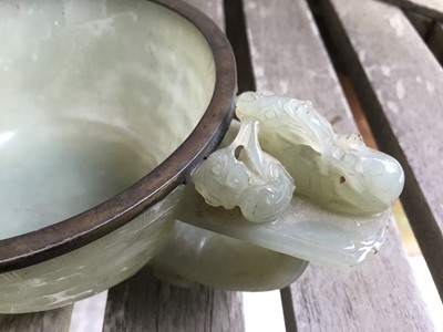 Lot 849 - Good Chinese carved jade two handled bowl