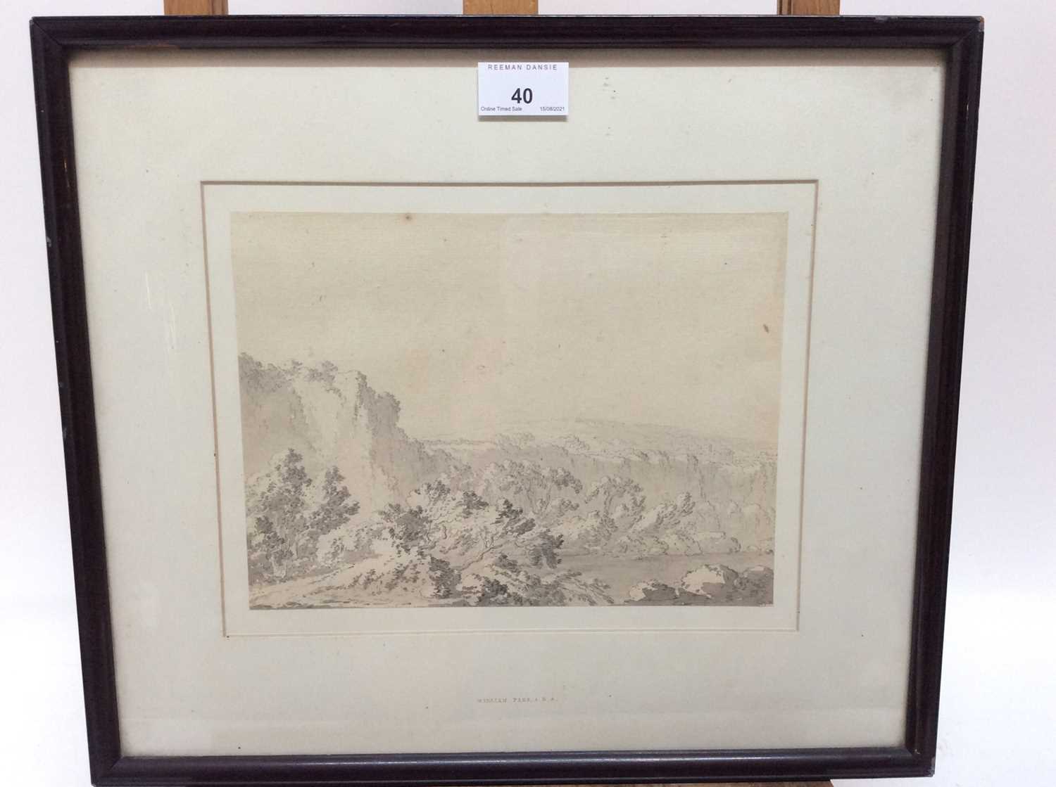 Lot 40 - Manner of William Pars (1742-1782) monochrome ink and watercolour - extensive landscape, 18cm x 24cm, in glazed frame