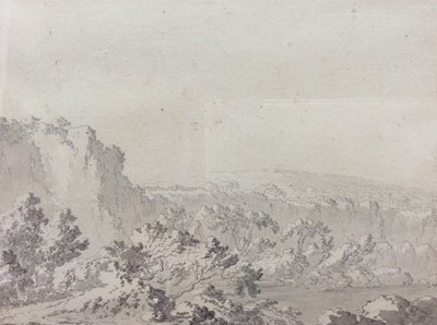 Lot 40 - Manner of William Pars (1742-1782) monochrome ink and watercolour - extensive landscape, 18cm x 24cm, in glazed frame